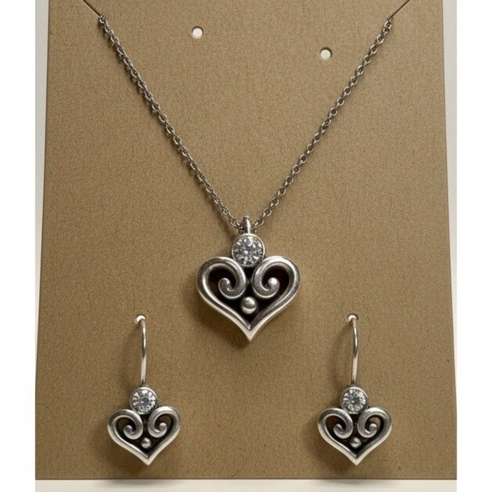 Brighton Alcazar‎ Scroll Heart Crystal Necklace and Earring Set